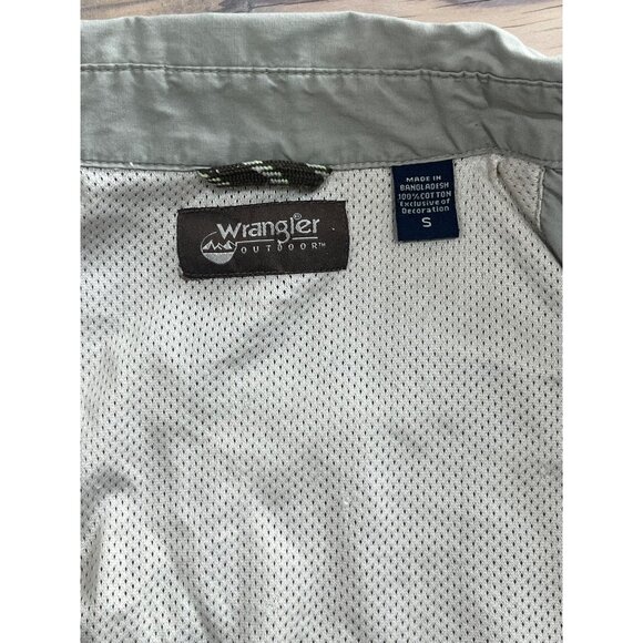 Wrangler Button Up Shirt Mens S Khaki Pockets Vented Roll Tab Sleeve Outdoors - Picture 5 of 8